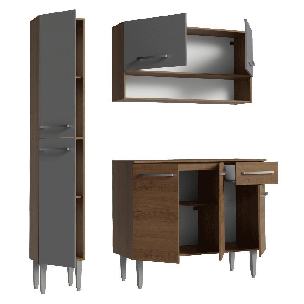 Armário De Cozinha Compacta 137 Cm Rustic-cinza Emilly Madesa 012 - 8