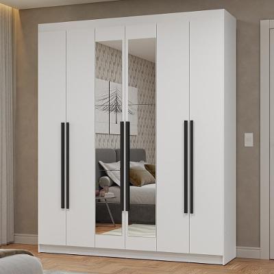 Guarda-roupa Casal 6 Portas Batentes Com Espelho Netuno Madesa Branco/preto