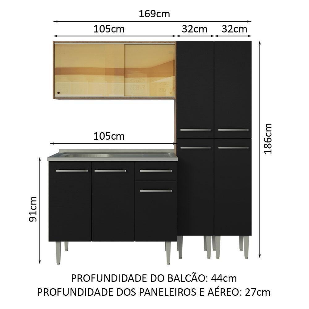 Armário De Cozinha Compacta 169cm Com Pia Rustic/preto Emilly Madesa 12 Rustic/preto Rustic/preto - 4
