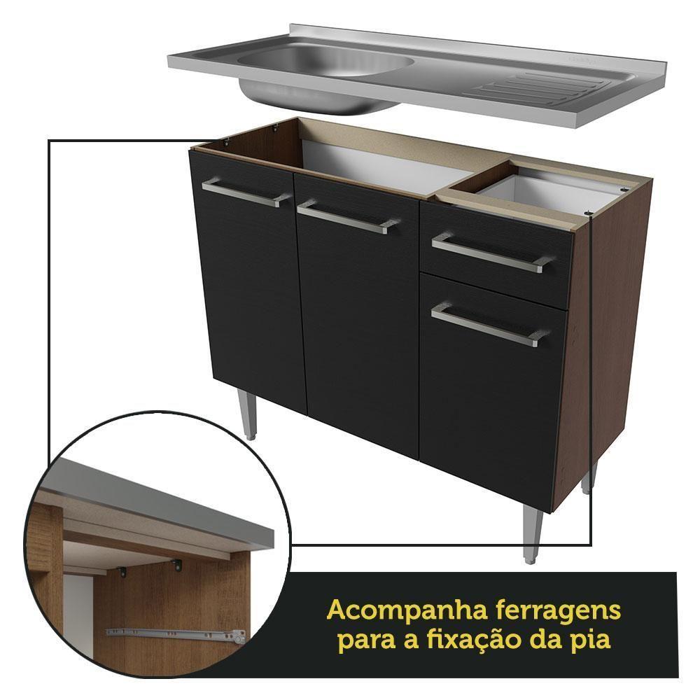 Armário De Cozinha Compacta 169cm Com Pia Rustic/preto Emilly Madesa 12 Rustic/preto Rustic/preto - 9