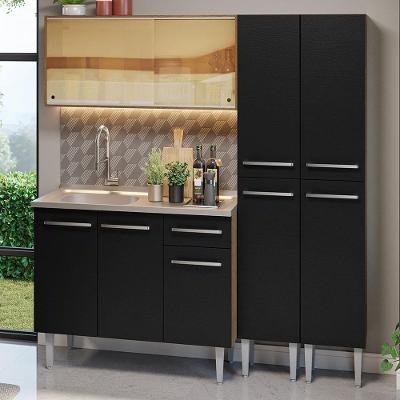 Armário De Cozinha Compacta 169cm Com Pia Rustic/preto Emilly Madesa 12 Rustic/preto Rustic/preto