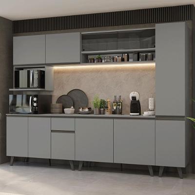 Armário de Cozinha Completa Nice 12 Portas 1 Gaveta MDP 280 cm Cinza Moderno