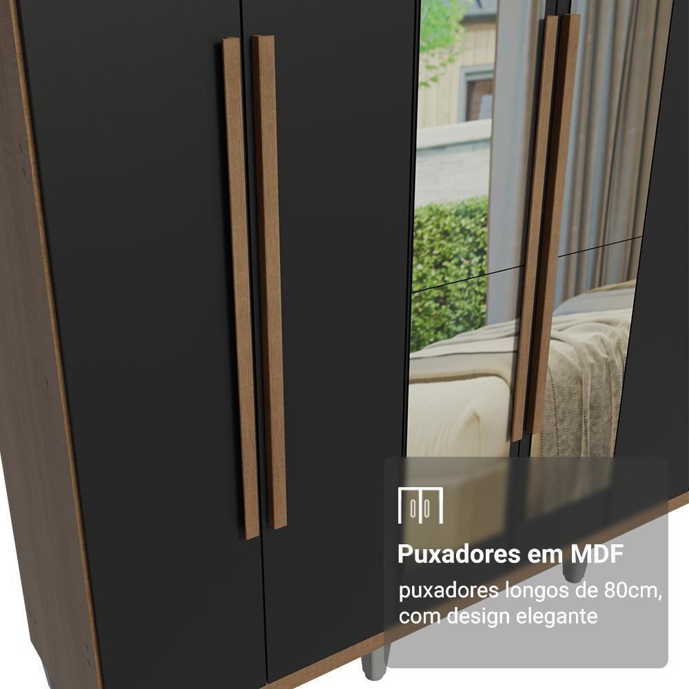 Guarda-roupa Casal Com Pés 6 Portas Batentes Com Espelho Rustic-preto-rustic Venus Madesa - 6