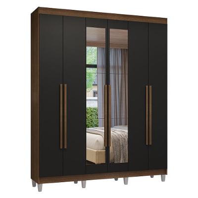 Guarda Roupa Casal Venus 6 Portas Batentes 4 Gavetas Rustic-Preto-Rustic Madesa
