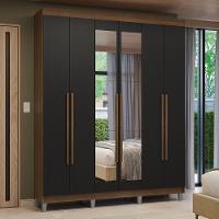 Guarda-roupa Casal Com Pés 6 Portas Batentes Com Espelho Rustic-preto-rustic Venus Madesa - 1