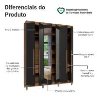 Guarda-roupa Casal Com Pés 6 Portas Batentes Com Espelho Rustic-preto-rustic Venus Madesa
