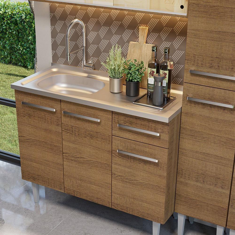 Armário De Cozinha Compacta 169cm Com Pia Rustic Emilly Madesa 12 Rustic Rustic - 2