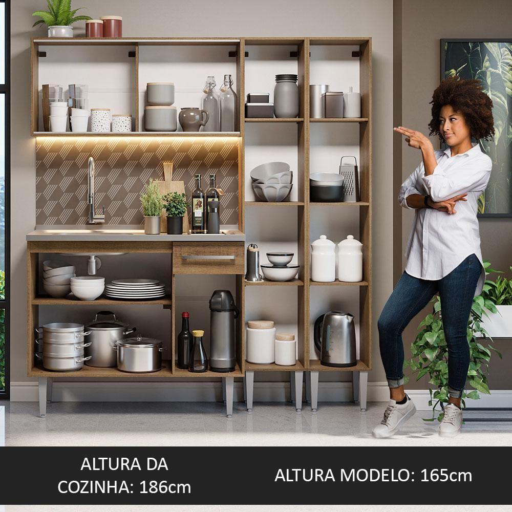 Armário De Cozinha Compacta 169cm Com Pia Rustic Emilly Madesa 12 Rustic Rustic - 5