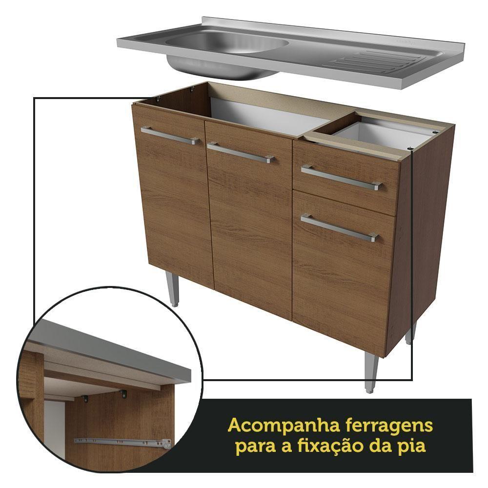 Armário De Cozinha Compacta 169cm Com Pia Rustic Emilly Madesa 12 Rustic Rustic - 8