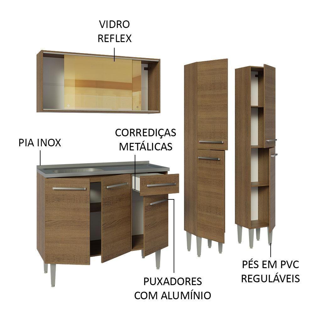 Armário De Cozinha Compacta 169cm Com Pia Rustic Emilly Madesa 12 Rustic Rustic - 9