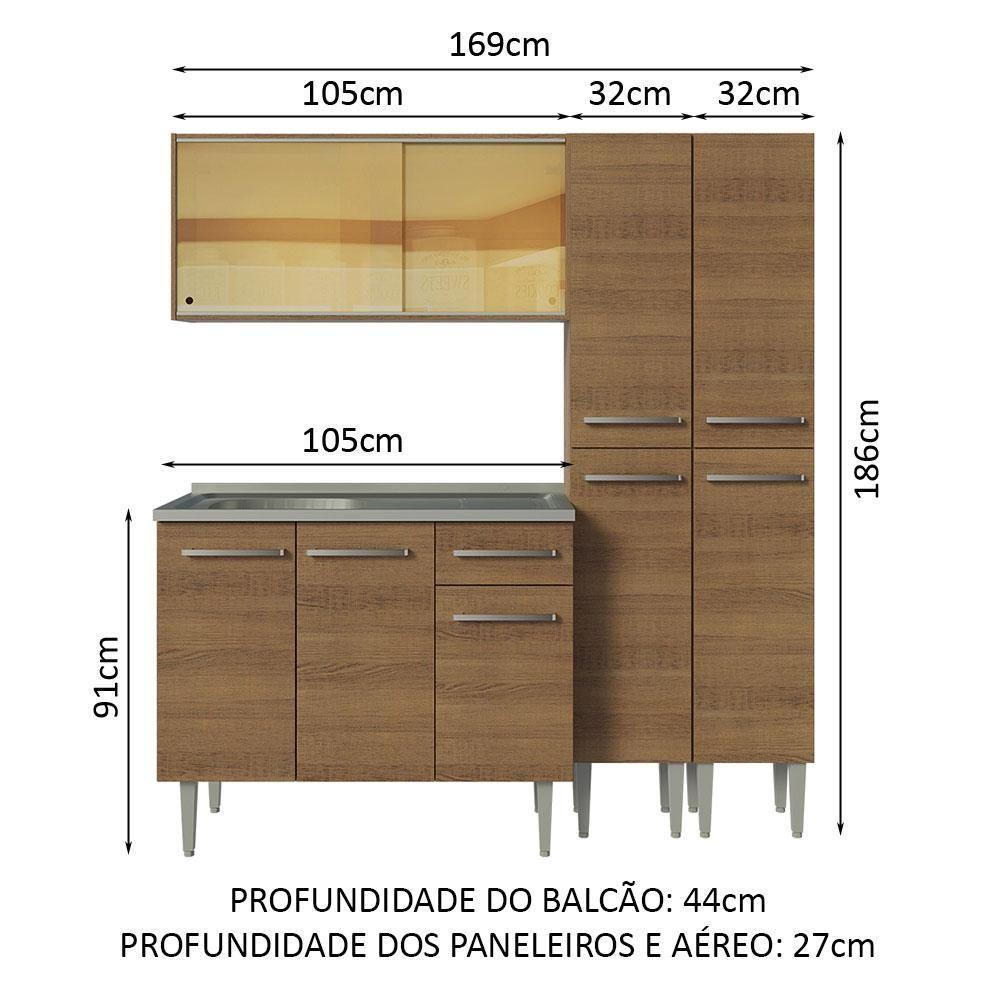 Armário De Cozinha Compacta 169cm Com Pia Rustic Emilly Madesa 12 Rustic Rustic - 10
