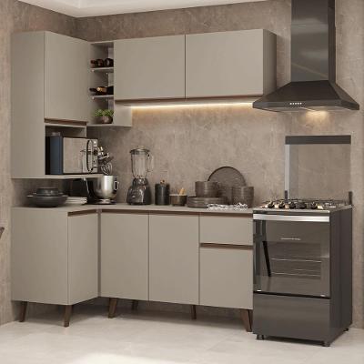 Armário de Cozinha Completa de Canto Nice 8 Portas 1 Gaveta MDF 265 cm Creme