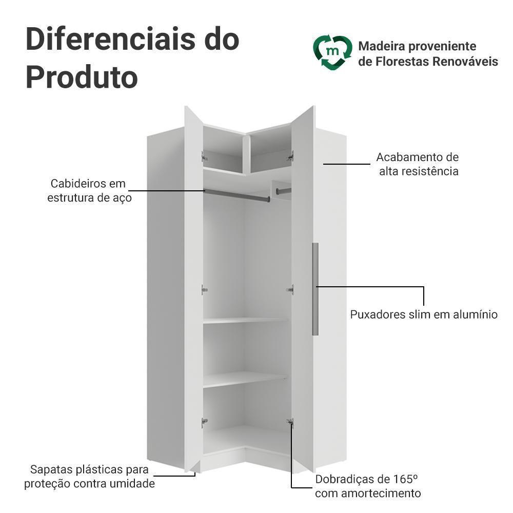 Guarda-roupa Modulado De Canto 2 Portas Branco Neo Madesa - 3