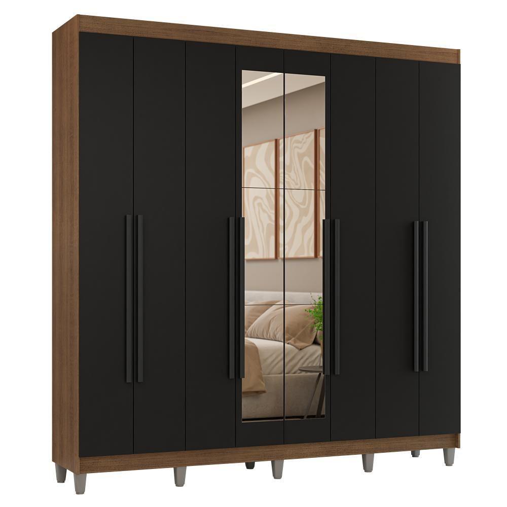 Guarda-roupa Casal Com Pés 8 Portas Batentes Com Espelho Rustic-preto-preto Venus Madesa - 2