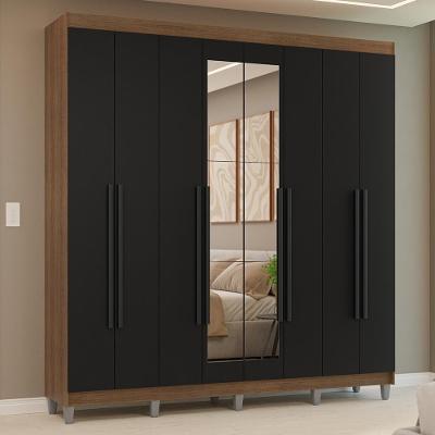 Guarda-roupa Casal Com Pés 8 Portas Batentes Com Espelho Rustic-preto-preto Venus Madesa