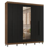 Guarda-roupa Casal Com Pés 8 Portas Batentes Com Espelho Rustic-preto-preto Venus Madesa - 2