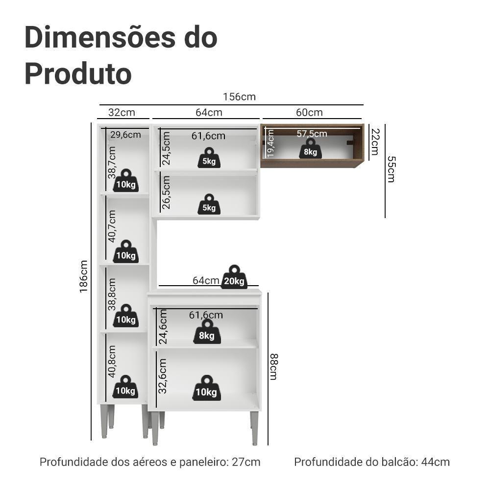 Armário De Cozinha Compacta 156 Cm Branco Emilly Madesa 01 - 3
