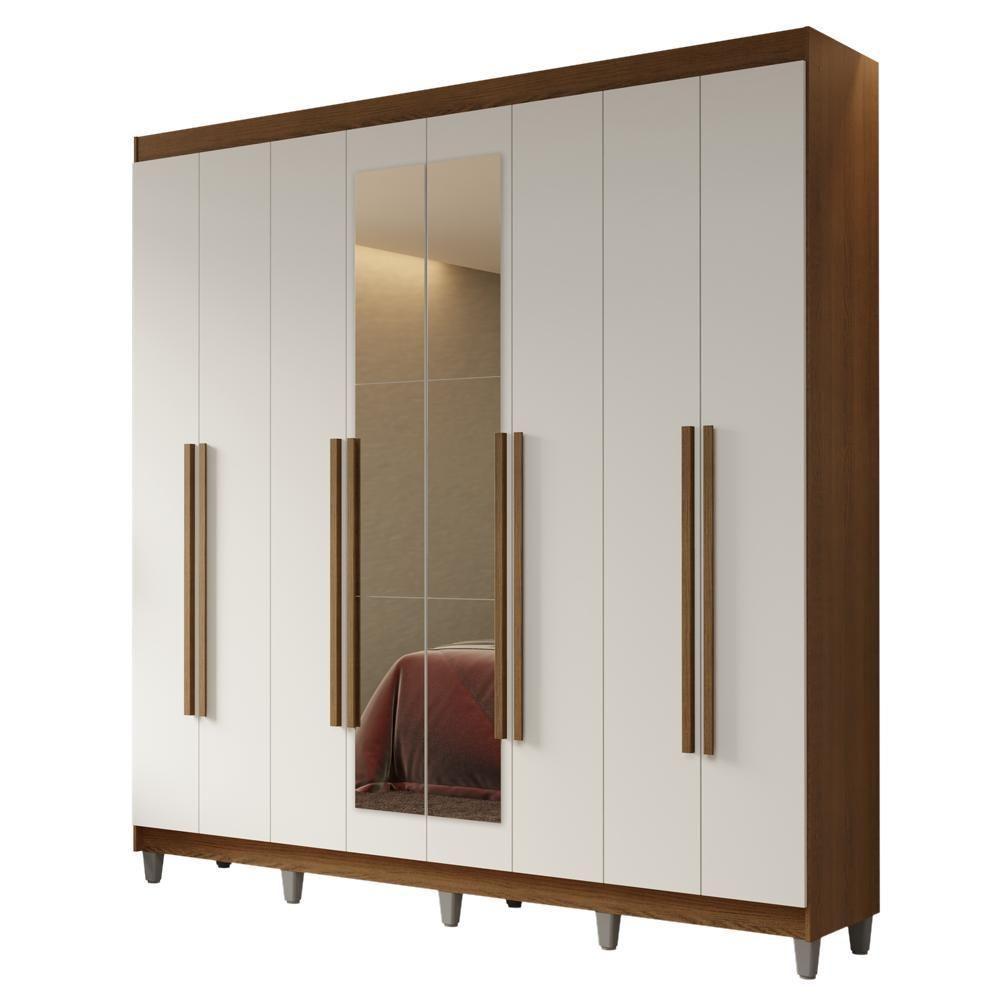 Guarda-roupa Casal Com Pés 8 Portas Batentes Com Espelho Rustic-branco-rustic Netuno Madesa - 2