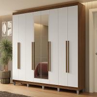 Guarda-roupa Casal Com Pés 8 Portas Batentes Com Espelho Rustic-branco-rustic Netuno Madesa - 1