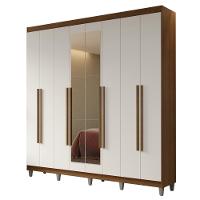 Guarda-roupa Casal Com Pés 8 Portas Batentes Com Espelho Rustic-branco-rustic Netuno Madesa - 2