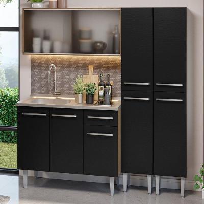 Armário De Cozinha Compacta 169cm Com Pia Rustic/preto Emilly Madesa 11 Rustic/preto Rustic/preto
