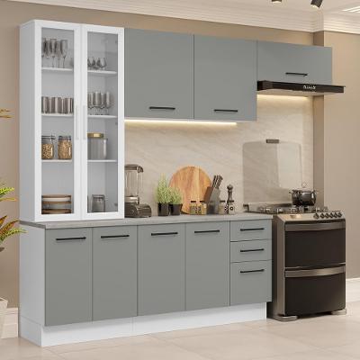 Cozinha Completa Agata 7 Portas 3 Gavetas MDF 270cm Branco-cinza com Pés Reguláveis
