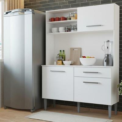 Armário de Cozinha Compacta Life 3 Portas 1 Gaveta 120cm Branco com Nichos Abertos