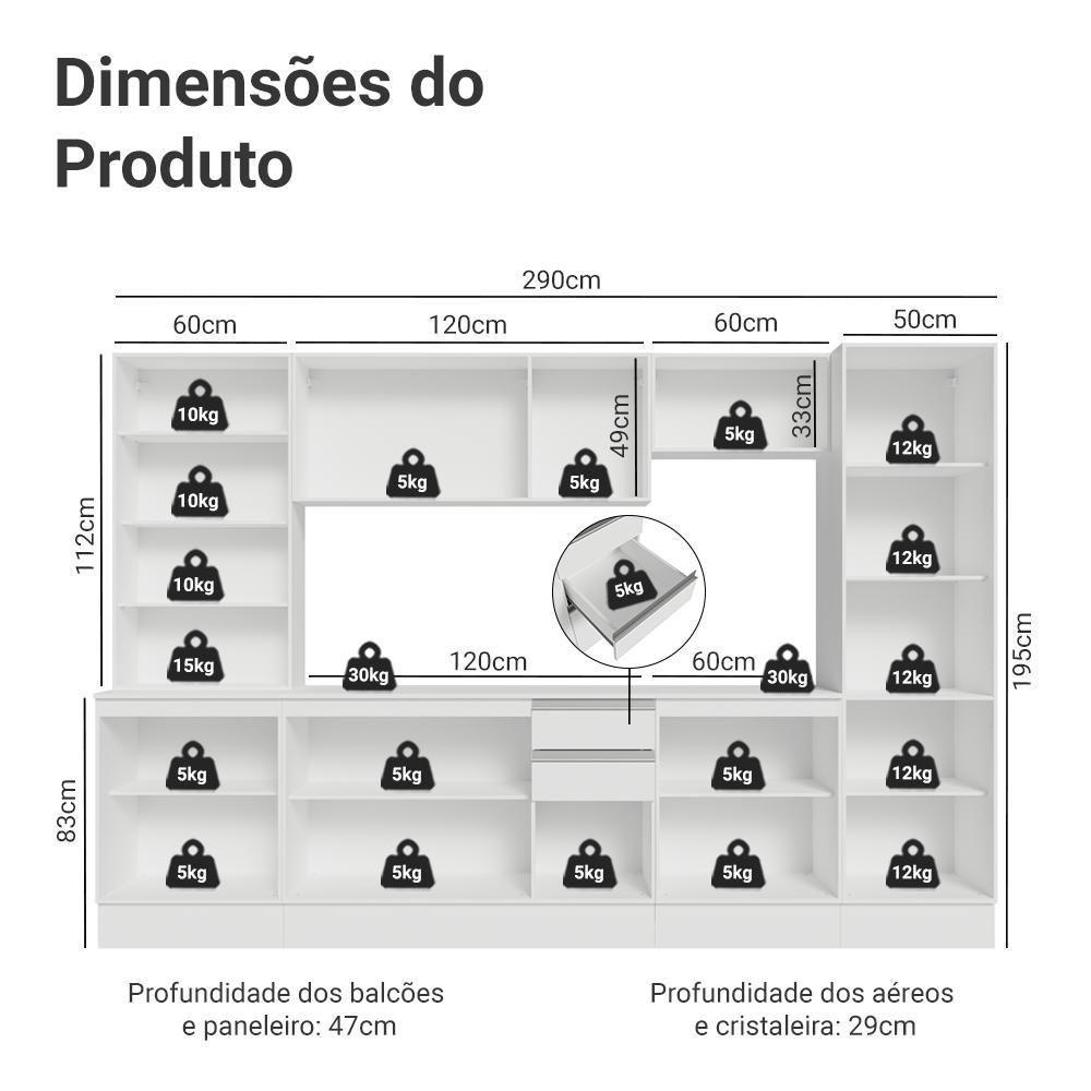 Armário De Cozinha Completa 100% Mdf 290 Cm Smart Madesa 01 Branco - 3