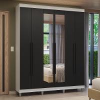 Guarda-roupa Casal Com Pés 6 Portas Batentes Com Espelho Branco-preto-preto Venus Madesa - 1