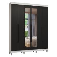 Guarda-roupa Casal Com Pés 6 Portas Batentes Com Espelho Branco-preto-preto Venus Madesa - 2
