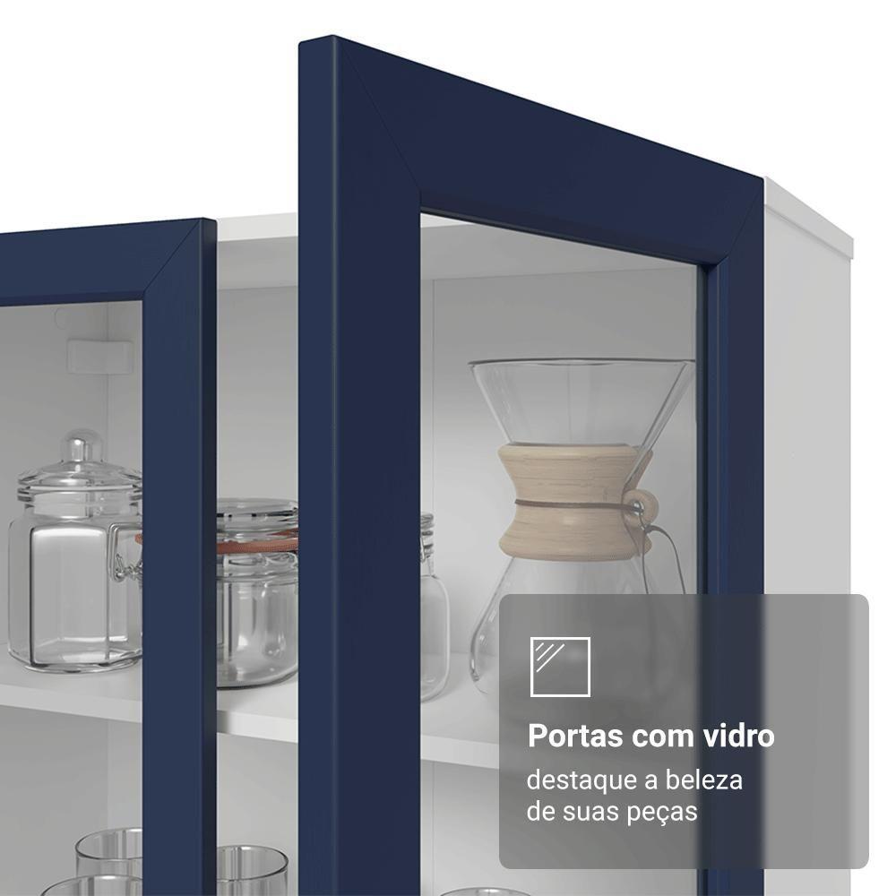 Cristaleira 70 Cm 2 Portas De Vidro Com Pés Cônicos Branco-azul-branco Vik Madesa - 7