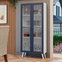 Cristaleira 70 Cm 2 Portas De Vidro Com Pés Cônicos Branco-azul-branco Vik Madesa - 1
