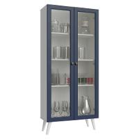 Cristaleira 70 Cm 2 Portas De Vidro Com Pés Cônicos Branco-azul-branco Vik Madesa - 2