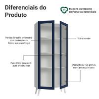 Cristaleira 70 Cm 2 Portas De Vidro Com Pés Cônicos Branco-azul-branco Vik Madesa