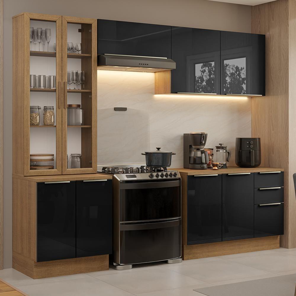 Armário De Cozinha Completa 270cm Rustic/preto Lux Madesa 04 - 1