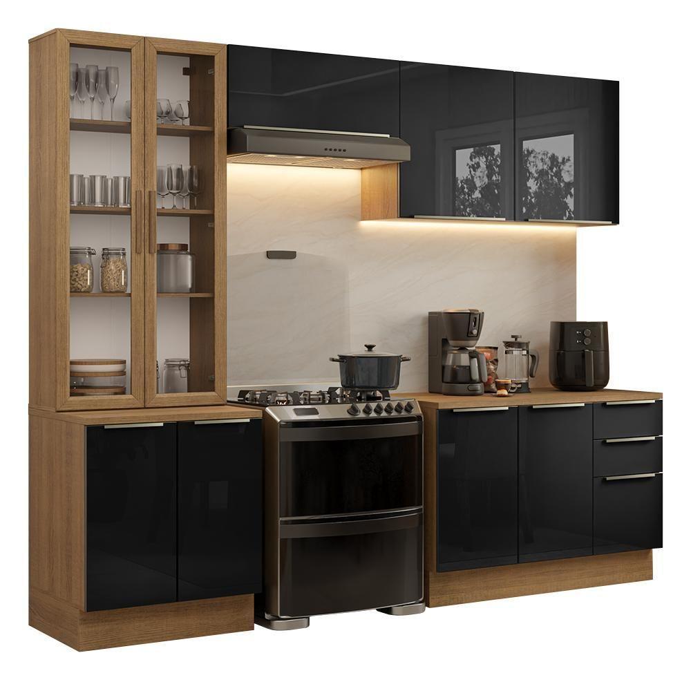 Armário De Cozinha Completa 270cm Rustic/preto Lux Madesa 04 - 2