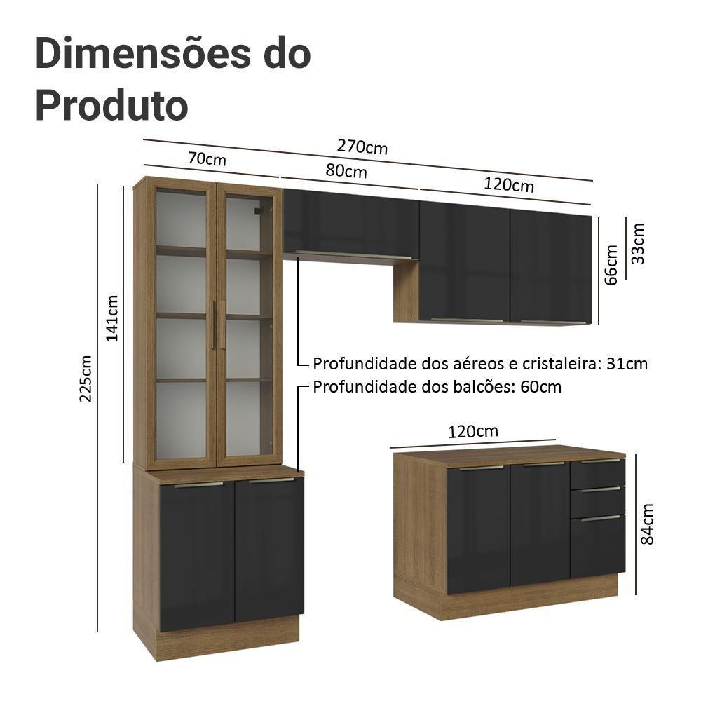 Armário De Cozinha Completa 270cm Rustic/preto Lux Madesa 04 - 3