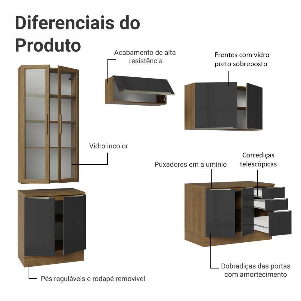 Armário De Cozinha Completa 270cm Rustic/preto Lux Madesa 04 - 4