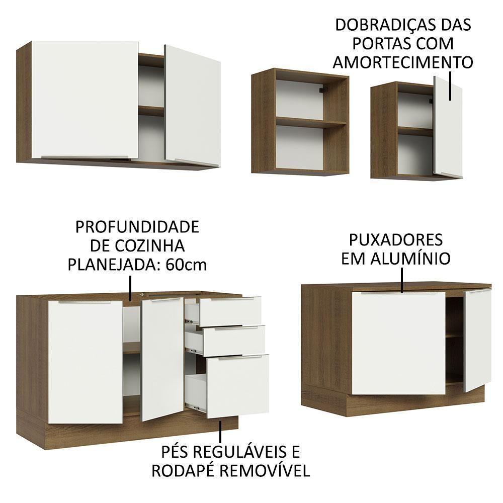 Armário De Cozinha Completa 240cm Rustic/branco Veludo Lux Madesa 05 Rustic/branco Veludo Rustic/branco Veludo - 3