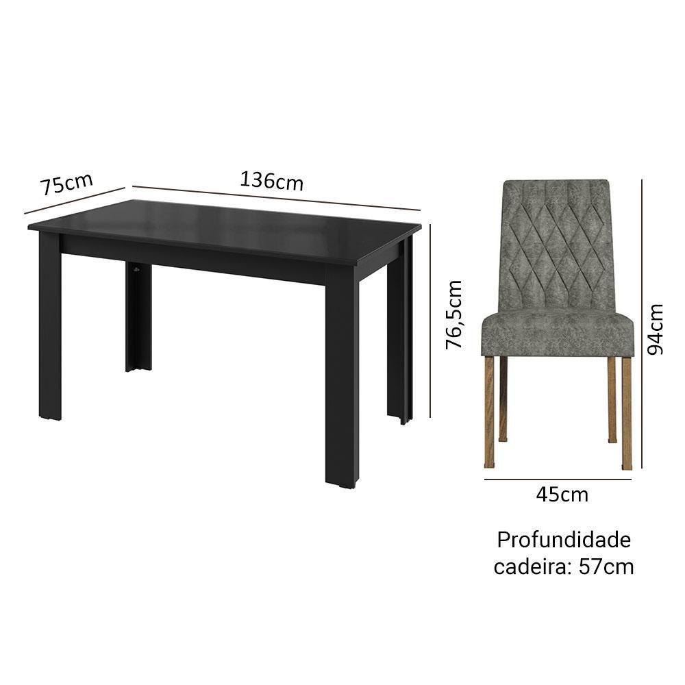 Conjunto Sala De Jantar Mesa Tampo De Vidro 6 Cadeiras Rustic/preto/silver Odara Madesa Rustic/preto/silver - 3