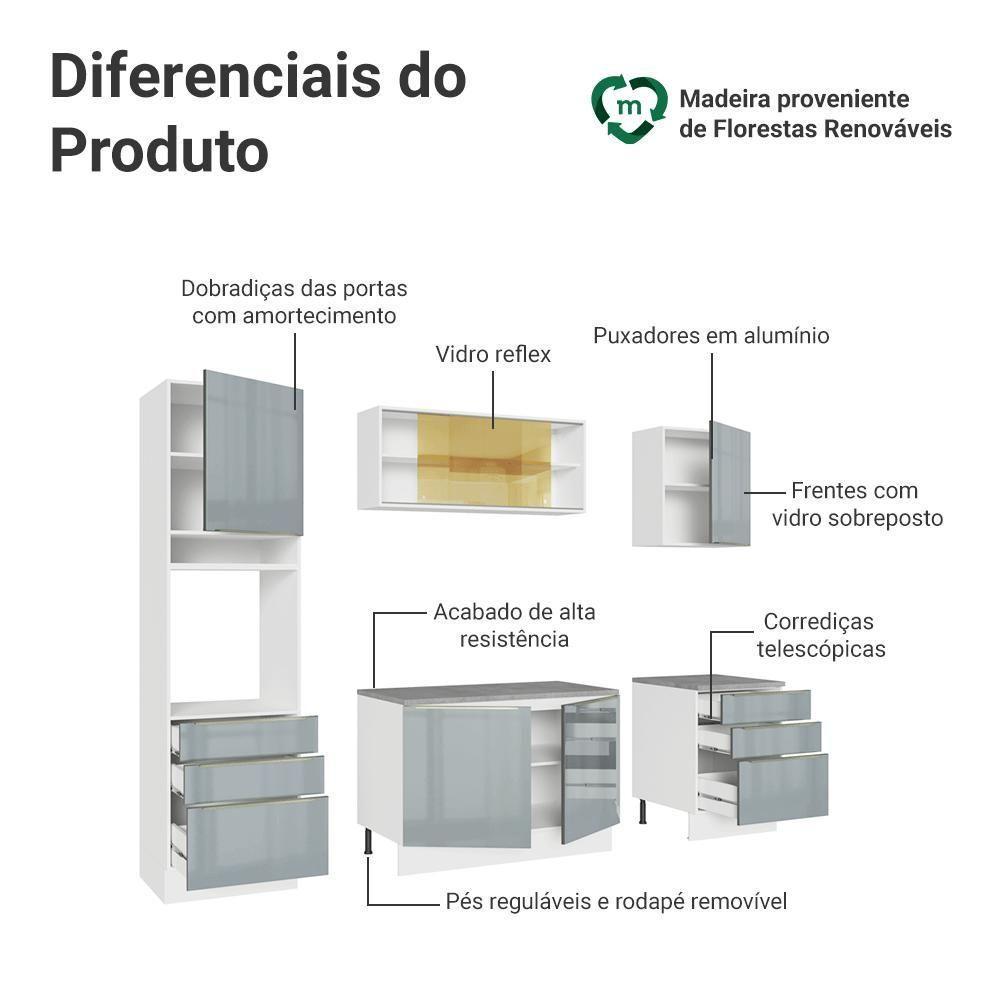 Armário De Cozinha Completa 240cm Branco/cinza Lux Madesa 08 Branco/cinza Branco/cinza - 6