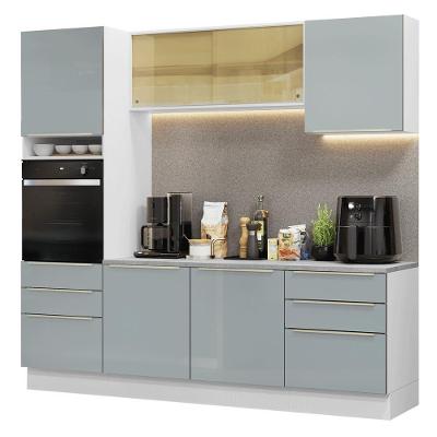 Armário de Cozinha Completa Lux 6 Portas 6 Gavetas MDF 240cm Branco-cinza