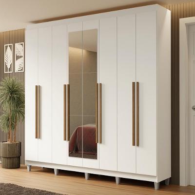 Guarda-roupa Casal Com Pés 8 Portas Batentes Com Espelho Branco-branco-rustic Netuno Madesa
