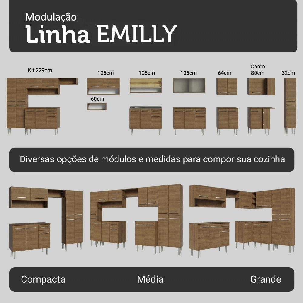Armário De Cozinha Compacta 156 Cm Rustic Emilly Madesa 02 - 9