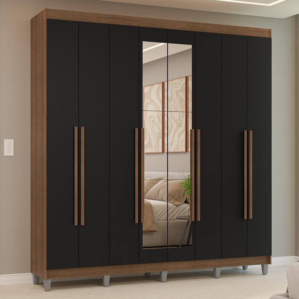 Guarda-roupa Casal Com Pés 8 Portas Batentes Com Espelho Rustic-preto-rustic Venus Madesa - 1