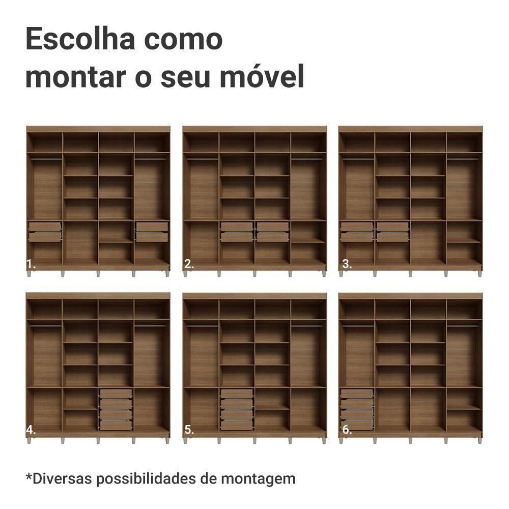 Guarda-roupa Casal Com Pés 8 Portas Batentes Com Espelho Rustic-preto-rustic Venus Madesa - 5
