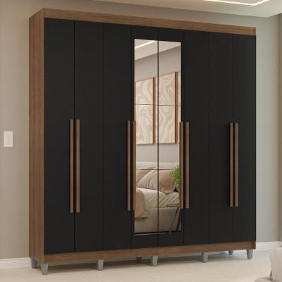 Guarda-roupa Casal Com Pés 8 Portas Batentes Com Espelho Rustic-preto-rustic Venus Madesa