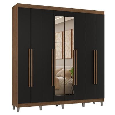Guarda Roupa Casal Venus 8 Portas Batentes 4 Gavetas Rustic-preto-rustic