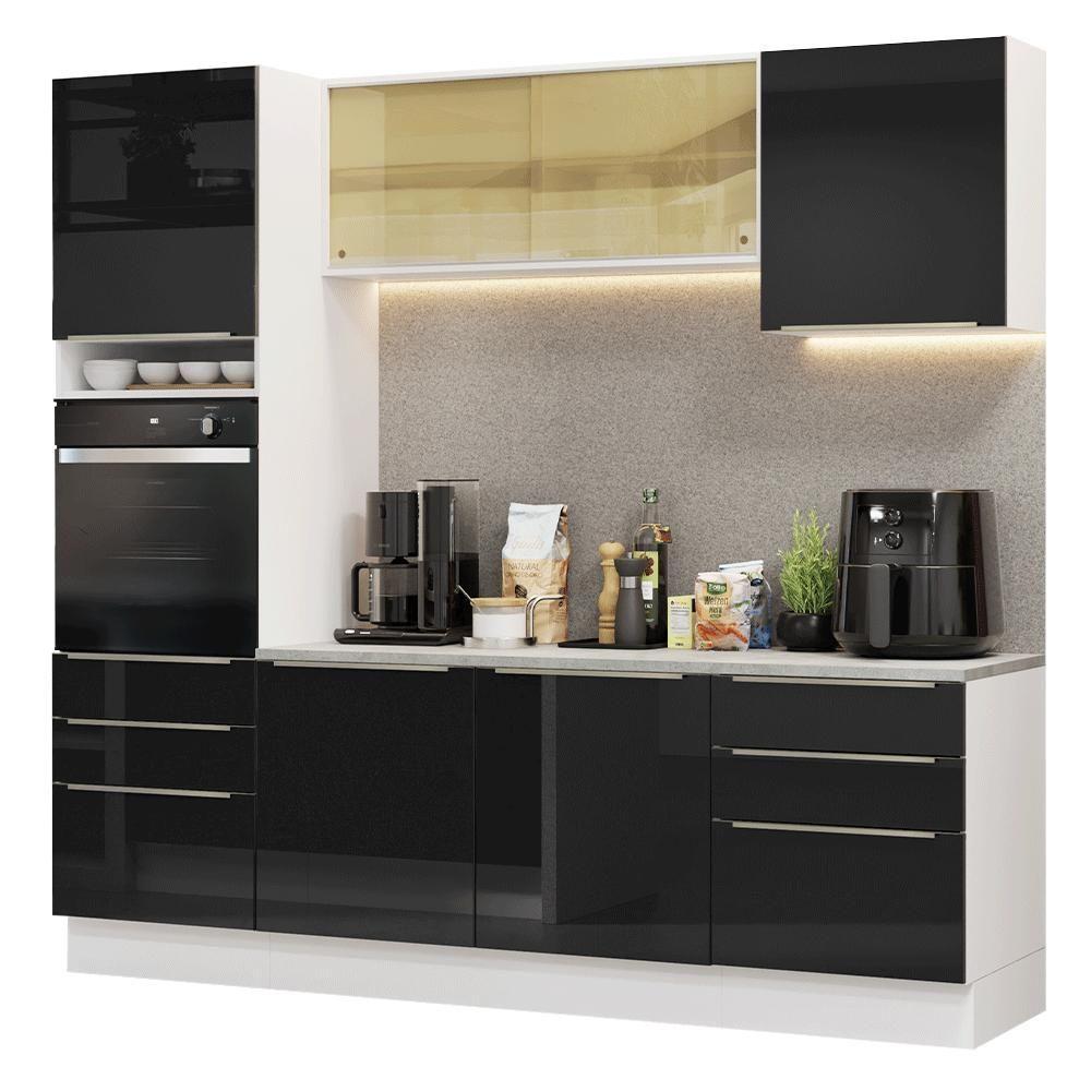 Armário De Cozinha Completa 240cm Branco/preto Lux Madesa 08 Branco/preto Branco/preto - 1