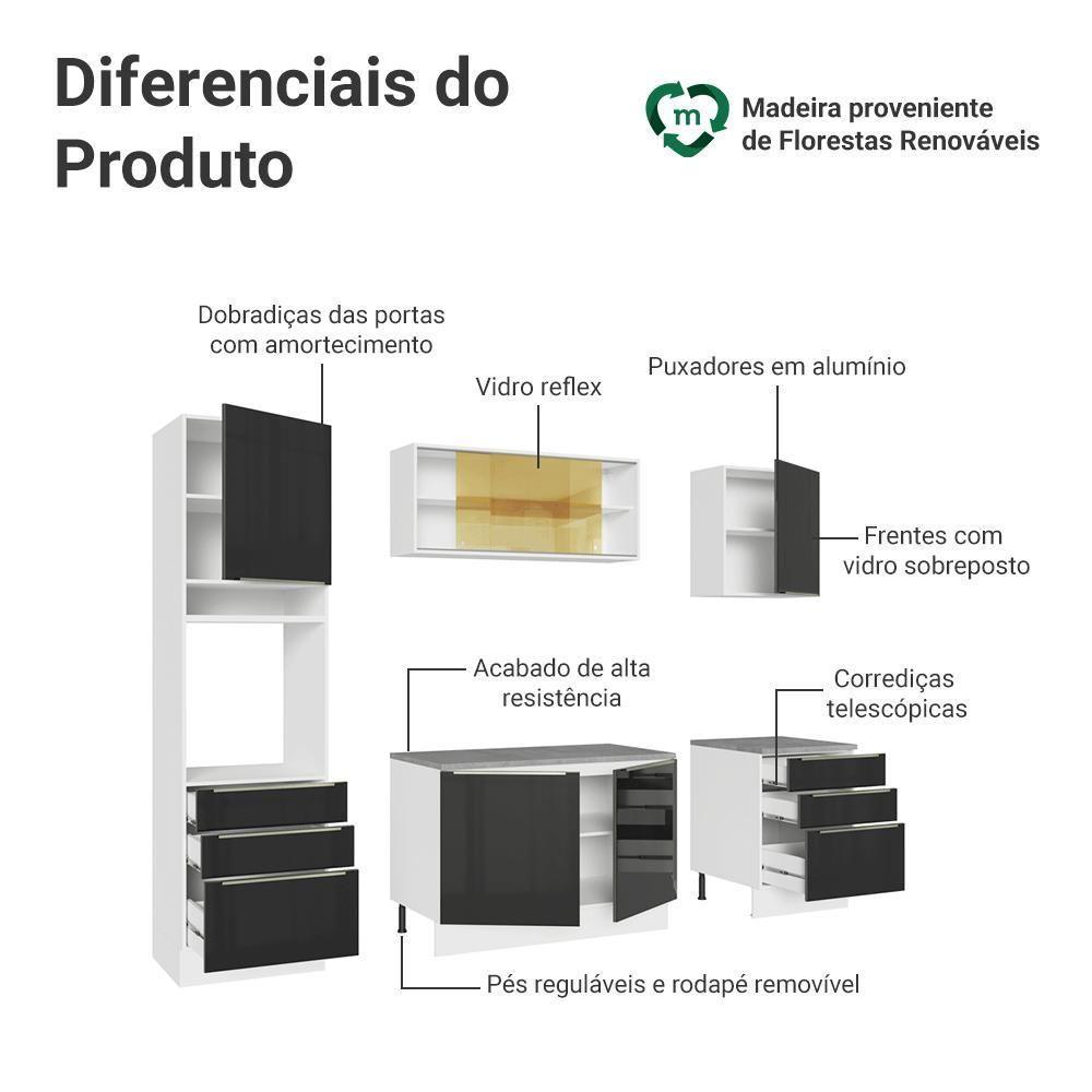 Armário De Cozinha Completa 240cm Branco/preto Lux Madesa 08 Branco/preto Branco/preto - 3